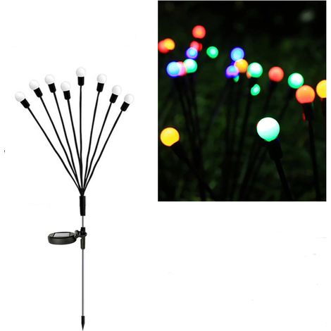 Juego de 4 guirnaldas de luces solares para exteriores, 8 LED, resistentes al agua IP65, para jardín, patio, arbustos y decoración (multicolor). (1/5)