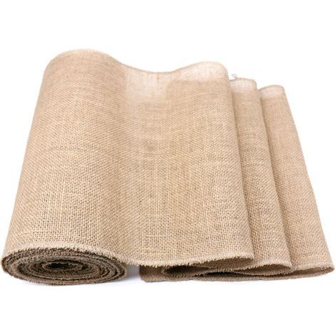 Chemin de Table Toile de Jute 30cmx10M Chemin de Table Jute Bords Cousus pour Mariage Festival Fête Décorations (1/4)
