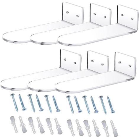 6 pièces Lot de Étagères Flottantes Acryliques Transparentes pour Chaussures Support Mural Rangement et Présentoir Sneaker pour Maison et Boutique (1/5)