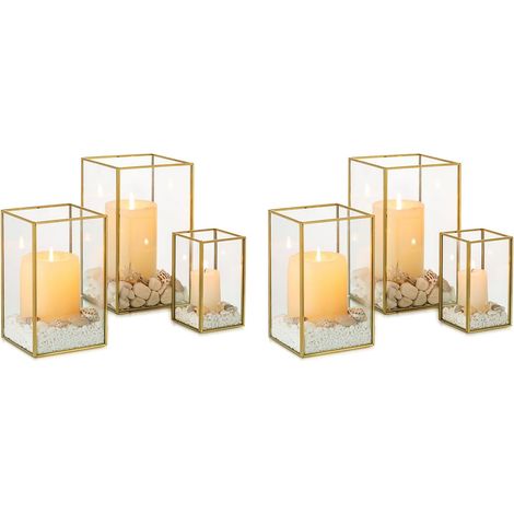 6 Pièces Lanterne Verre Trempé, 3 Tailles, Cadre Métallique, Décoration Intérieur Extérieur (1/5)