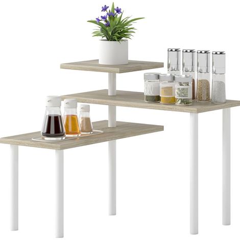 Étagère naturelle en escalier à 3 niveaux avec 3 étagères pivotantes en métal, meuble design original pour salon et cuisine pratique et décoratif (1/5)