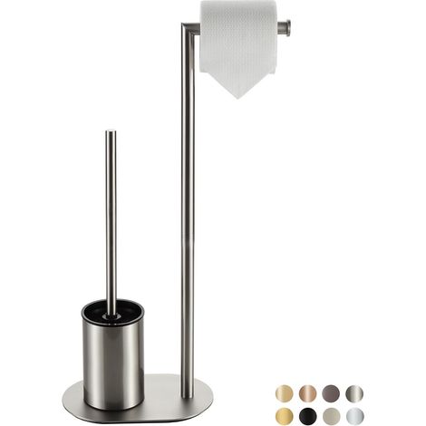 1 - Porte Papier Toilette - Brosse WC - Ensemble 2 en 1 en Acier Inoxydable Brossé pour Salle de Bains - Design Moderne - Argent - 30x15cm (1/5)