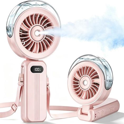 Ventilateur brumisateur 6000 mAh – Autonomie longue durée – Brume d’eau en 2 secondes – Pliable et compact – Support flexible – Recharge USB – Idéal pour canicule, voyages, rando, festival, bureau