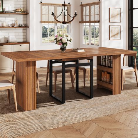 Table à manger extensible 200x80x78 cm MDF brun foncé, rangement intégré, pour cuisine – MEUBLIV (1/5)