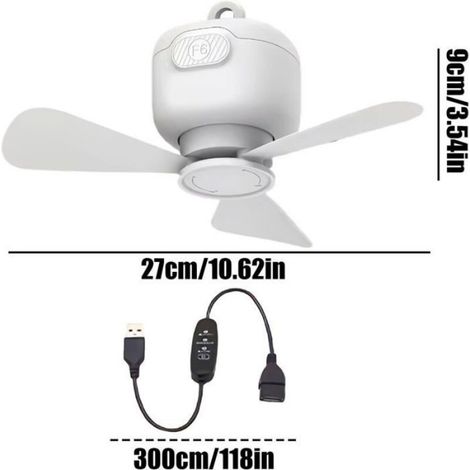 Ventilateur plafond portable USB réglable 3 vitesses, pour tonnelle tente camping-car auvent extérieur chambre (1/4)