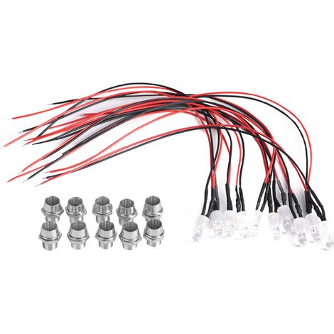 10 diodes LED 12V 8mm pré-câblées à lumière constante, très lumineuses, étanches (01) (1/5)