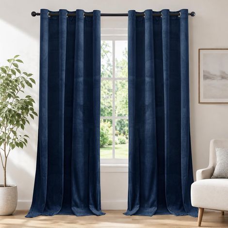 Velvet Blackout Curtain 140 x 225 cm Pack of 2 Dark Blue (1/5)