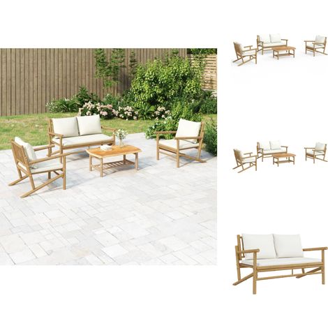 Gartenmöbel-Sets - Living 4-tlg. Garten-Lounge-Set mit Cremeweißen Kissen Bambus (1/5)
