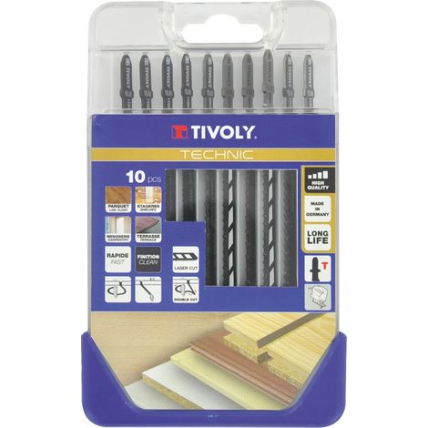 Tivoly • Coffret 10 lames de scie sauteuse pour le bois et mélaminés -Attache T 