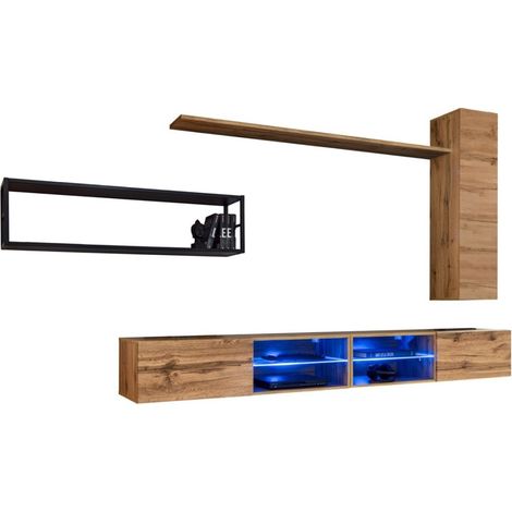 Ensemble meubles de salon style industriel SWITCH M4. Coloris chêne.