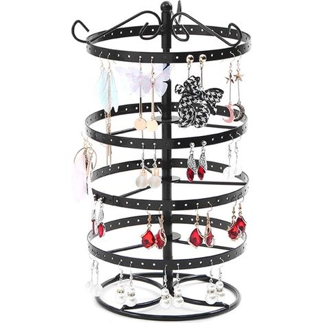 Soporte para joyas de 4 niveles, negro, giratorio, para 92 pares de pendientes, organizador de collares, torres de exhibición de joyas negras