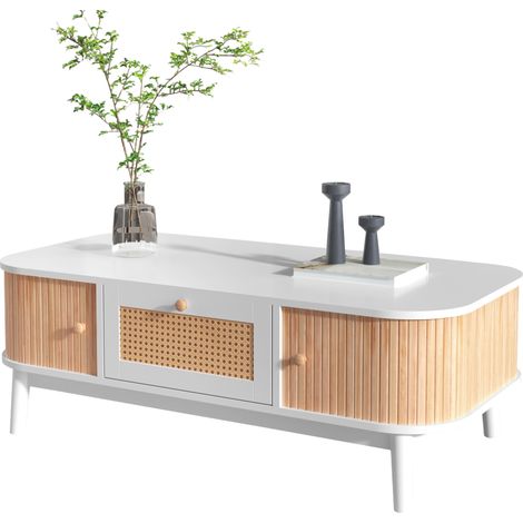 Mesa de centro de ratán blanca con almacenaje 110 x 55 x 38,5 cm (1/5)