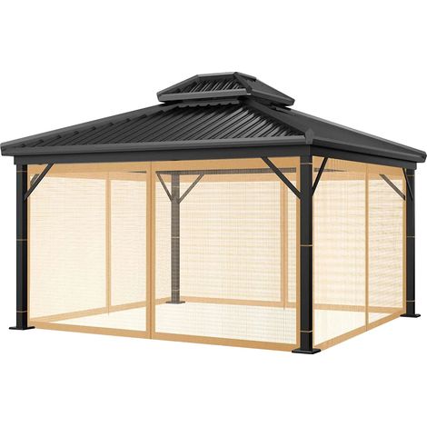Moustiquaire de Gazebo, Panneaux Amovibles, Protection Contre les Insectes, Filet brun uniquement-a, L360xW360xH230CM-a (1/2)