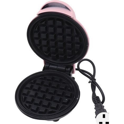 Gaufrier Mini Double Face Rond Anti-Adhésif Multifonction Petit-Déjeuner pour Toast Sandwich Fiche UK 220V Rose (1/5)