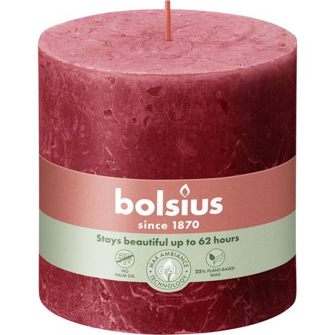 Bolsius Rustik Stumpenkerze zartes rot, Höhe 10 cm, Ø 10 cm Stumpen- und Kugelkerzen