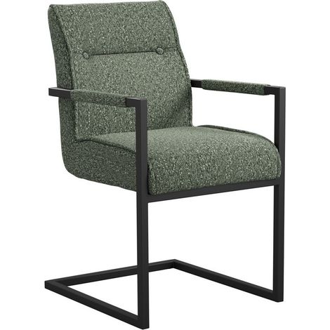 Cleaver Dining Arms Chair (Pack of 2) - Tweed/Metal - L61.5 x W53.5 x H91.5 cm - Desert Sage/Black - Partially Assembled