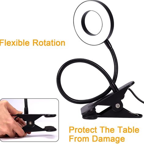Lampe de bureau à pince, col de cygne flexible, 3 couleurs, gradable, USB, pour étudiant et lecture (1/5)