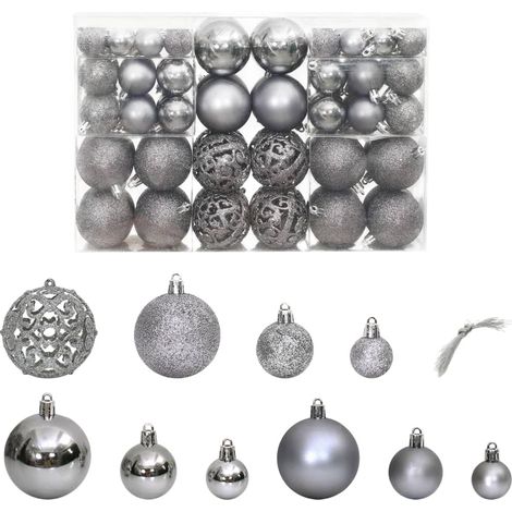 Boules de Noël 100 pcs gris 3 / 4 / 6 cm vidaXL