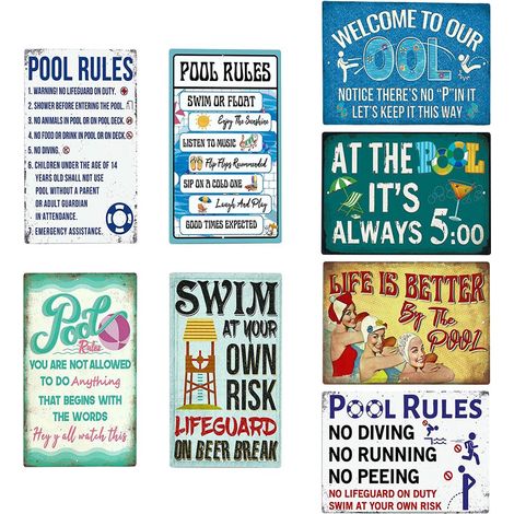 Cartel con normas de la piscina – 30 x 20 cm, aluminio – instrucciones de seguridad e higiene (1/5)