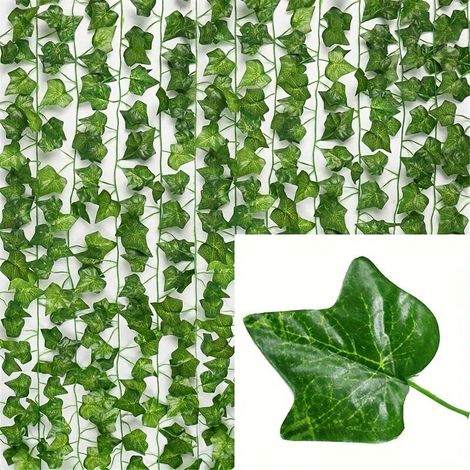 Guirlande De Lierre Artificiel - 12 Pièces - Feuilles Réalistes En Plastique UV Résistant - Pour Décoration Murale Intérieure Extérieure Mariage Bureau Jardin - 12 Unités (1/5)
