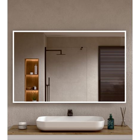BELLOBATH - Rechteckiger Badspiegel zur Wandmontage mit weißem Aluminiumrahmen - 80 cm hoch x 100 cm breit (1/5)
