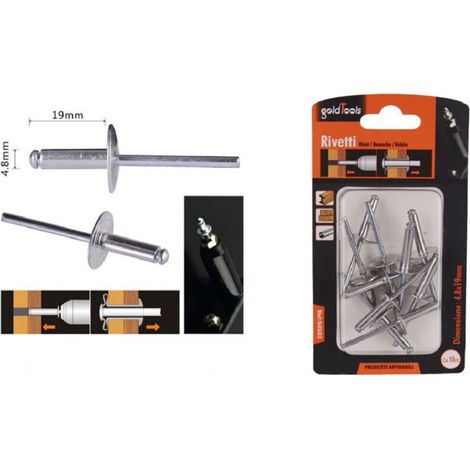 Set 10 Pezzi Rivetti Rivetto 4.8x19 Mm Accessori Per Bricolage Ferramenta 94983 - (1/2)