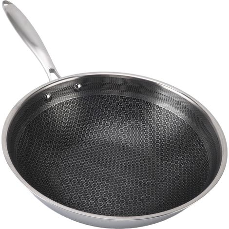 Padella in acciaio inox, antiaderente a nido d'ape, lavabile in lavastoviglie, adatta a piani cottura a gas e a induzione, compatibile con padelle da 30 cm x 8,6 cm. (1/5)