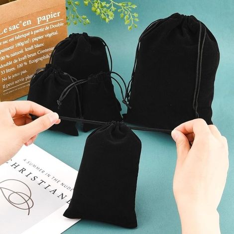 25 pochettes cadeaux en velours noir, pochettes à bijoux avec cordon de serrage, rangement pour bijoux