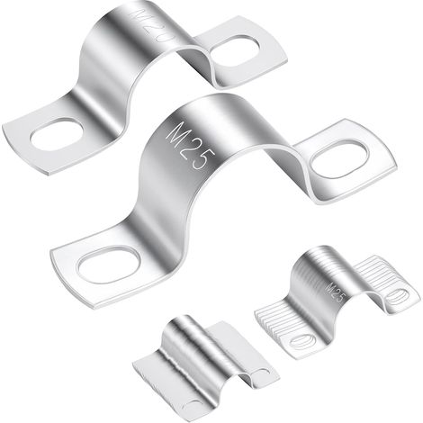Lot de 20 colliers de fixation en U à deux trous Ø 20 mm + 10 colliers de serrage en U de 25 mm de diamètre, en acier inoxydable V2A, colliers de serrage à vis, support de tuyau pour tuyau de (1/5)