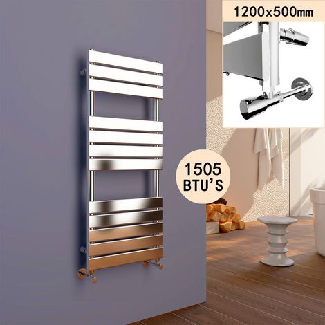 ELEGANT 1200 x 500 Chrome Flat Panel Heated Towel Rail Bathroom Radiator (1/5)