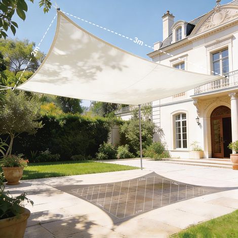 Voile d'ombrage Imperméable Rectangulaire 2x3m, Toile PES Résistant à l'eau, Filet Rectangle 3x2m, Résistant 98% Protection Rayons UV pour Patio Terrasse Extérieur, Crème 2x3 (1/5)