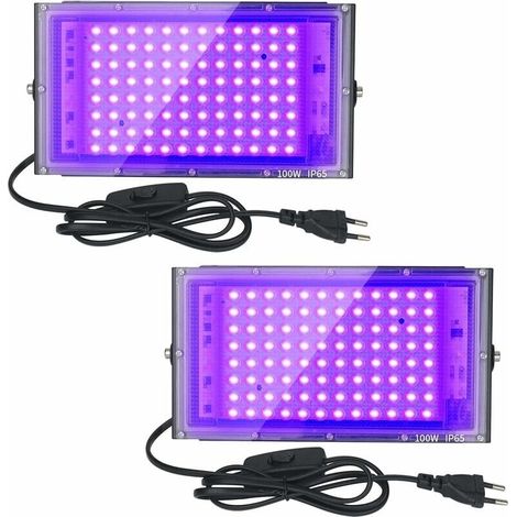 Lot de 2 Projecteurs UV LED 100W Imperméables IP65, Éclairage Ultraviolet pour Aquarium, Soirée, Peinture Fluo, Affiches Fluorescentes, Bars, Fêtes.