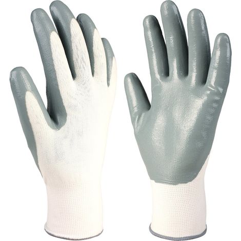 Polyesterhandschuhe mit Nitrilhandfläche (Größe 6) weiß und grau