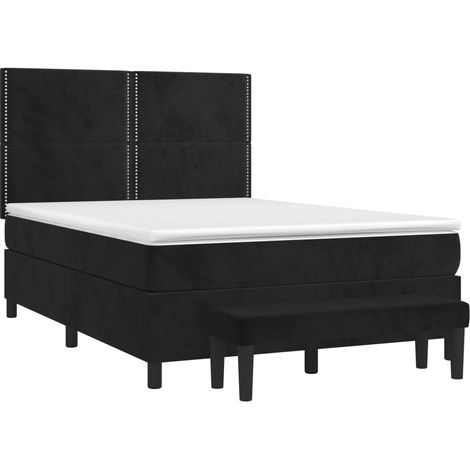 Sommier à lattes de lit avec matelas Noir 140x190 cm Velours vidaXL (1/5)