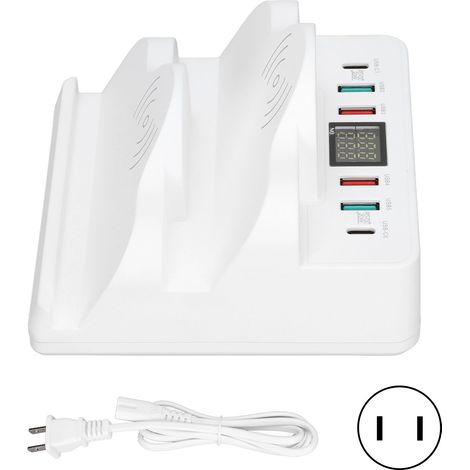 Station de charge sans fil USB Hub QC3.0 PD recharge rapide avec écran pour plusieurs appareils, prise américaine 100-240V (1/5)