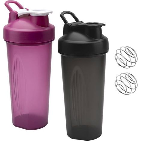 Deux flacons shaker de 600 ml pour poudre de protéines, avec billes de mélange, graduations et conception anti-fuite. (1/5)