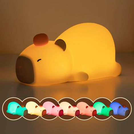 Veilleuse pour enfants, adorable veilleuse en silicone en forme de capybara couché à plat pour la chambre de bébé et de jeune enfant, veilleuse décorative LED rechargeable en forme d'animal (1/5)