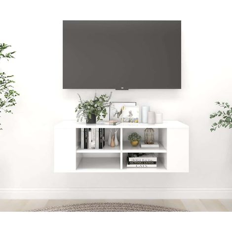 Meuble TV mural pour Salon - Armoire TV Blanc 102x35x35 cm Aggloméré BV709840 - BonneVie (1/5)