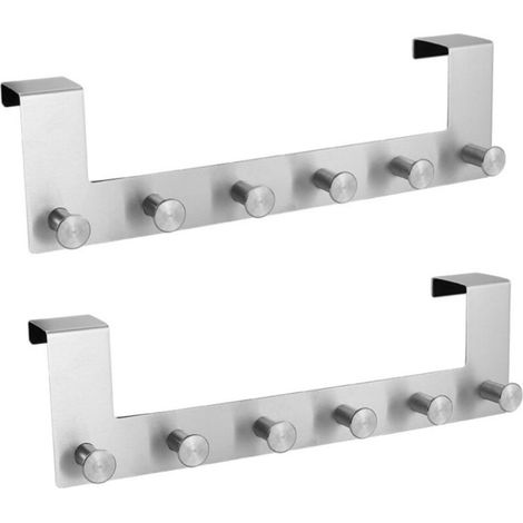 2 Patère de Porte à Suspendre 6 Crochets de Porte pour Les Serviettes ou Les Manteaux Fixation sans perçage Epaisseur Porte 4 cm Max 39x11cm Acier INOX satiné