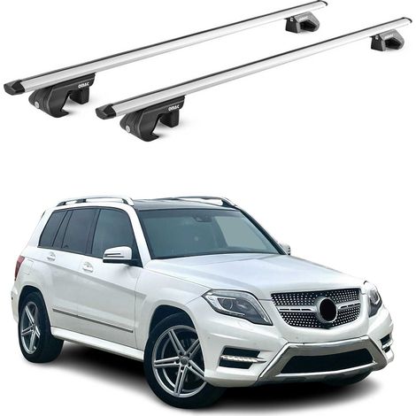 OMAC Dachträger Aluminium TÜV geprüft für Mercedes GLK Klasse X204 2008-2015 – Für Standard Dachreling – T Nut – Max 90 kg – 2 Schlösser Silber (1/5)