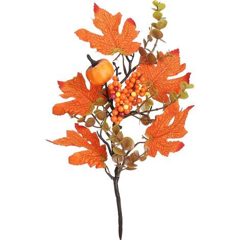 Fall Stems Artificial Fall Picks Berry Pumpkin Branches Decorations with Maple Leaves for Harvest Autumn Thanksgiving Day Type A (1/2)