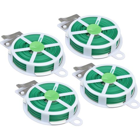 Lot de 4 attaches pour plantes, 50 mètres, fil de fer vert torsadé avec coupe-fil intégré, pour le support et la fixation des plantes d'intérieur et de jardin. (1/5)