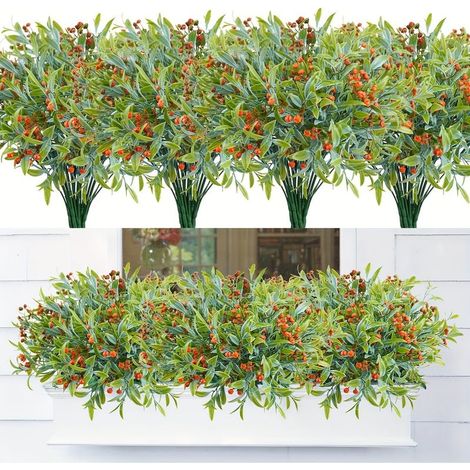 4 Sträuße Künstliche Blumen für Außenbereich UV-beständig – Gartenpflanzen ohne Pflege, Balkon- und Fensterdekoration – Rot (1/5)