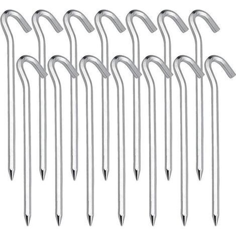 14 Pcs Sardines Piquet, Piquets de Tente en Acier Piquets de Fixation Sol Crochet- Idéal pour le jardin, le camping tentes (1/4)