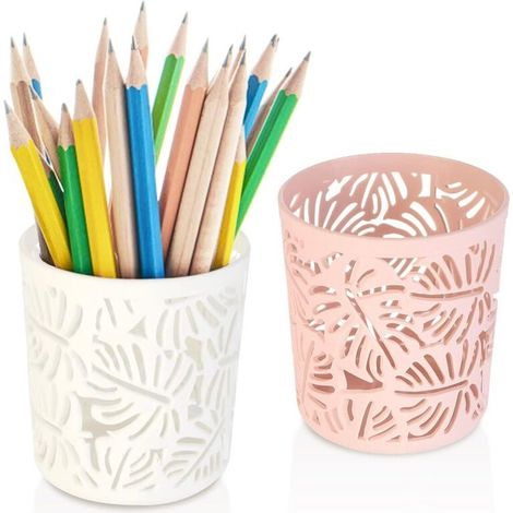 Set di due portapenne rotondi in plastica per pennelli e articoli da ufficio, accessorio per casa, scuola e ufficio - Crezuo
