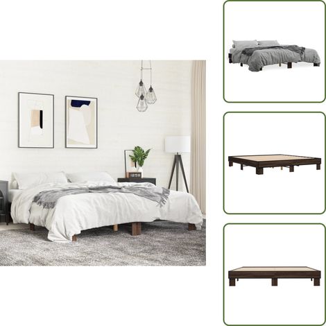 Cama de metal - vidaXL Estructura cama madera ingeniería metal marrón roble 200x200 cm - Cama de madera ingeniería