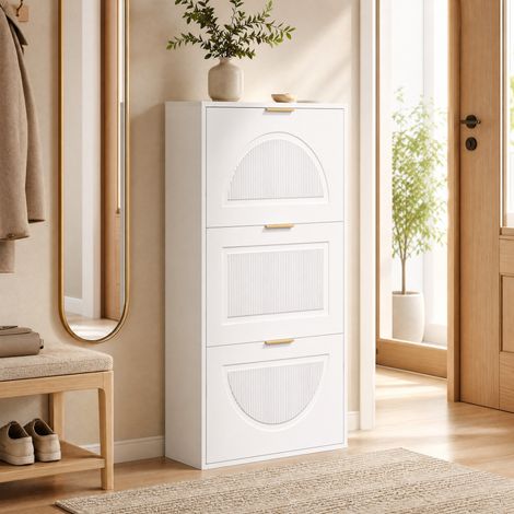 Zapatero estrecho de 3 abatibles blanco 60 x 24 x 114 cm (1/5)