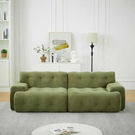 Canapé Cloud, deux places extra-larges – larges accoudoirs et design moderne, orné de boutons décoratifs. Canapé incurvé, idéal pour les salons et les appartements. Aucun montage requis. (1/5)