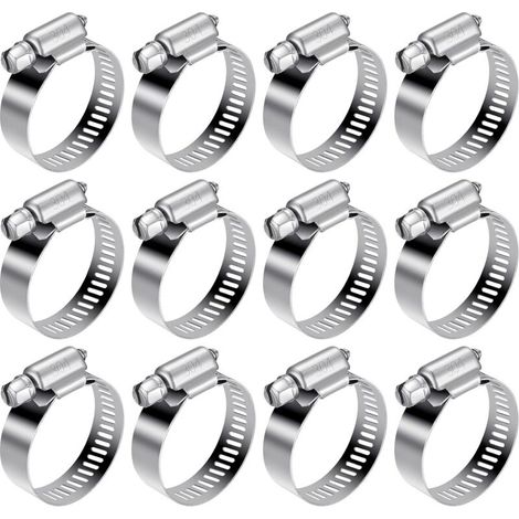 Ensemble de 12 colliers de serrage réglables, tailles 21-38 mm, colliers de serrage filetés en acier inoxydable 304, adaptés aux tuyaux d'eau, aux réservoirs de carburant et aux tuyaux automobile (1/5)