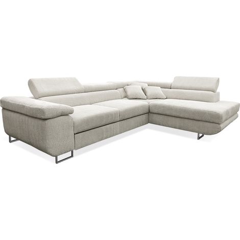 Ecksofa, umwandelbar, gerade, 4-sitzig, Truhe Martin Cord Blanc Cassé